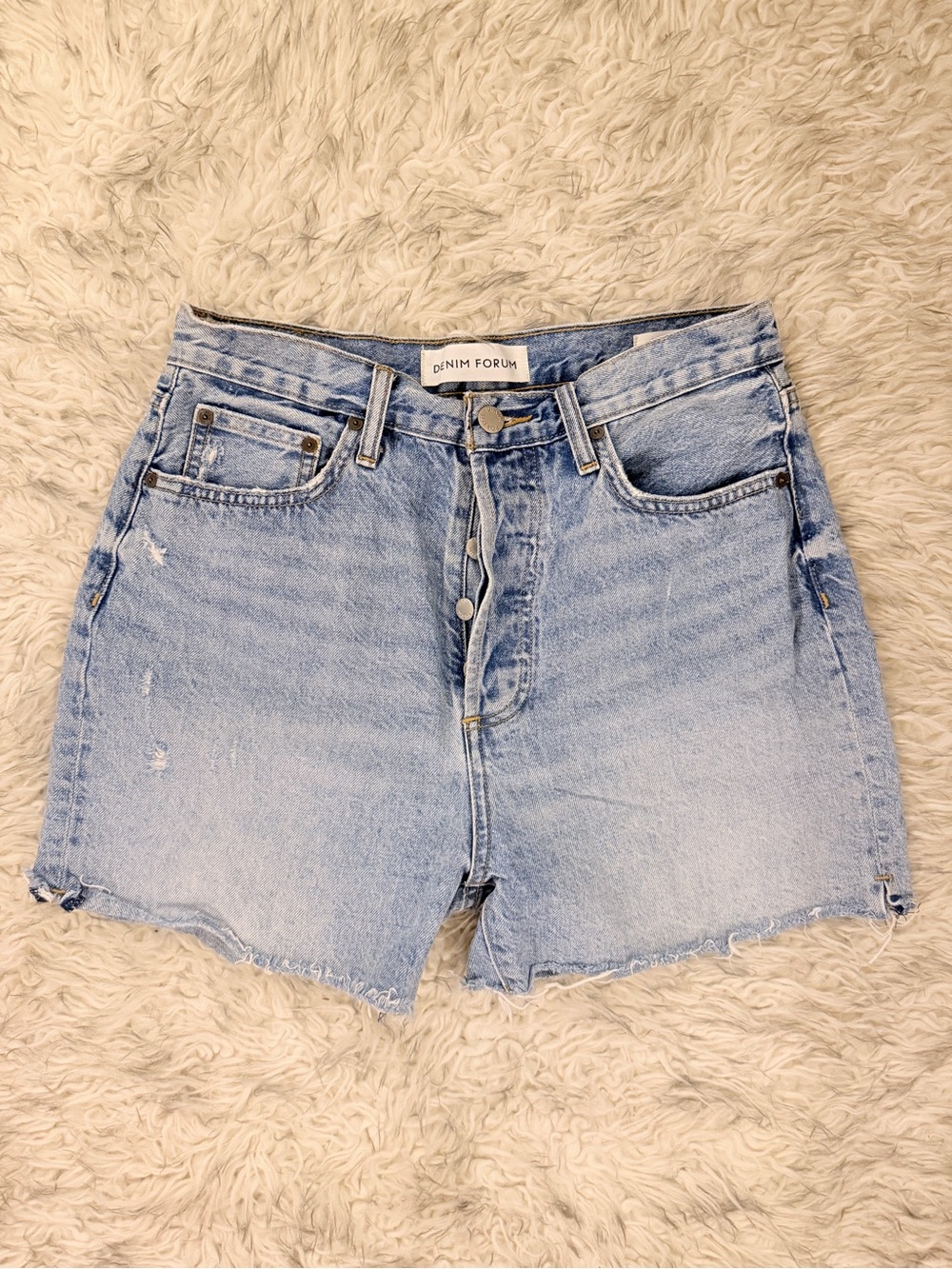 Denim Forum The Yoko Hi-Rise Mid-Thigh Denim Short - 7 Yrs Pctr Ths Bleu